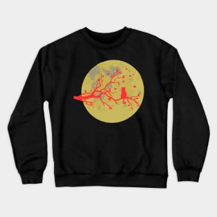 Beautiful branch coming under d moon with a cat Crewneck Sweatshirt